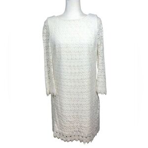 J Crew Cream White Lace Dress Midi Shift Scalloped A Line Womens 8 Christening